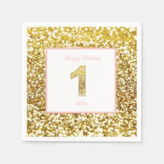 Roze en gouden eerste verjaardag servetten