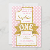 Roze en gouden eerste verjaardag uitnodiging (Voorkant)