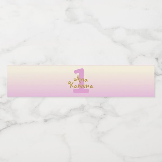 Roze en Gouden Eerste Verjaardag Waterflesetiket Waterfles Etiket (Enkel label)