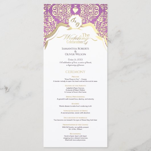 Roze en gouden elegante  bruiloft programma programmakaart (Voorkant)