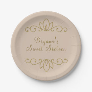 Roze en Gouden Elegante Chic Aangepaste Feest Papieren Bordje