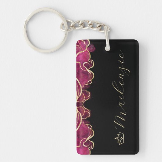 Roze en Gouden Elegante Script Persoonlijk Sleutelhanger (Voorkant)