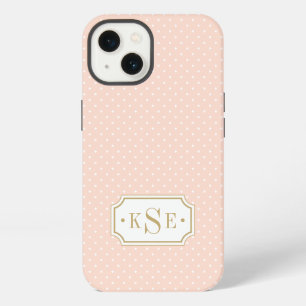 Roze en gouden elegante stippenmonogram iPhone 13 hoesje