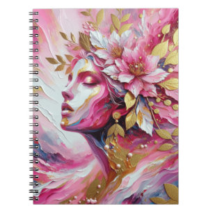 Roze en gouden elegante vrouw gezicht notitieboek