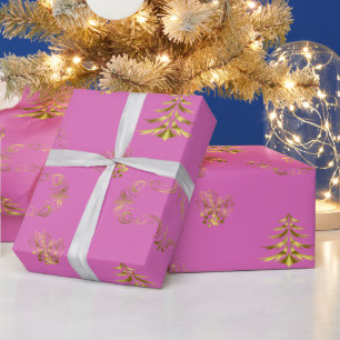 Roze en Gouden Elegantie Kerstmis Cadeaupapier