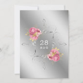 Roze en gouden en zilveren Floral Diamond Wedding Save The Date (Voorkant)