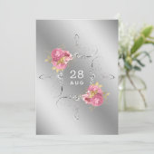 Roze en gouden en zilveren Floral Diamond Wedding Save The Date (Staand voorkant)