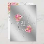 Roze en gouden en zilveren Floral Diamond Wedding Save The Date (Voorkant / Achterkant)
