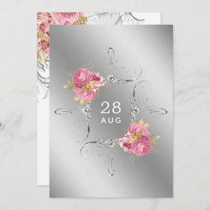 Roze en gouden en zilveren Floral Diamond Wedding Save The Date