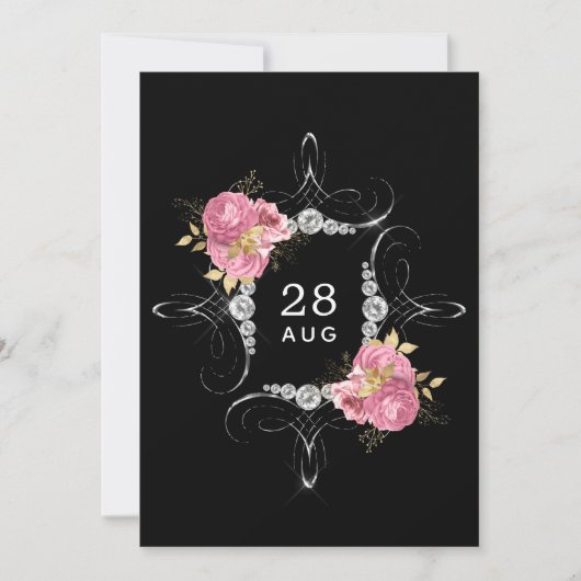 Roze en gouden en zilveren Floral Diamond Wedding Save The Date (Voorkant)