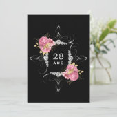 Roze en gouden en zilveren Floral Diamond Wedding Save The Date (Staand voorkant)