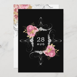 Roze en gouden en zilveren Floral Diamond Wedding Save The Date