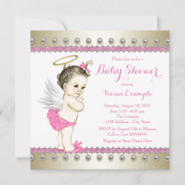 Roze en gouden engel Baby shower Kaart