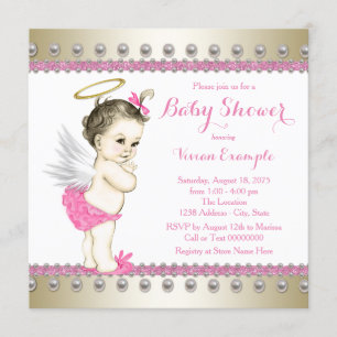 Roze en gouden engel Baby shower Kaart