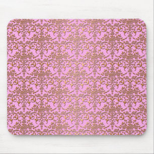 Roze en gouden fancy damastpatroon muismat
