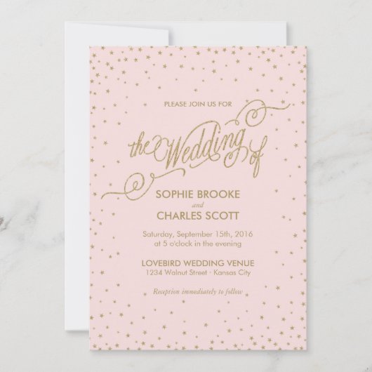 Roze en gouden Fancy Stars Weddenschap Kaart (Voorkant)