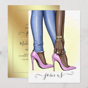 Roze en gouden fashionista vrijgezellenfeest kaart