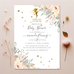 Roze en gouden feeënthema Meisje Baby Shower Kaart