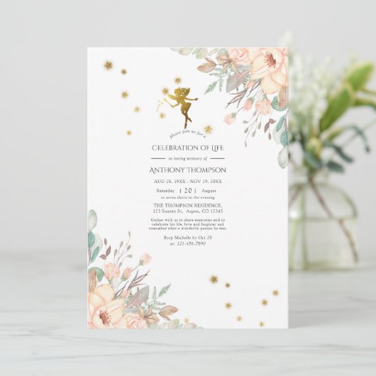 Roze en gouden feeënthema viering van het leven kaart (Staand voorkant)