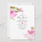 Roze en Gouden Flamingo Baby Shower Kaart (Voorkant)