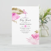 Roze en Gouden Flamingo Baby Shower Kaart (Staand voorkant)