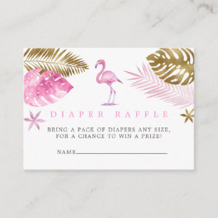 Roze en gouden flamingo baby shower luier raffle informatiekaartje