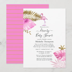 Roze en Gouden Flamingo Drive By Shower Kaart