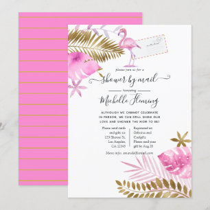 Roze en gouden flamingo meisje babyshower per post kaart
