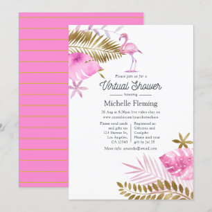 Roze en Gouden Flamingo Virtuele Baby Shower Kaart