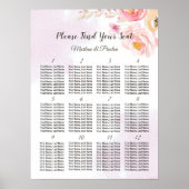 Roze en gouden flora 12 Tables Wedding Seating Cha Poster (Voorkant)