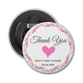 Roze en gouden flora Hartelijk dank, Baby shower Button Flesopener (Voorkant)