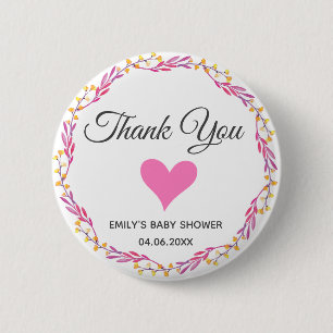 Roze en gouden flora Hartelijk dank, Baby shower Ronde Button 5,7 Cm