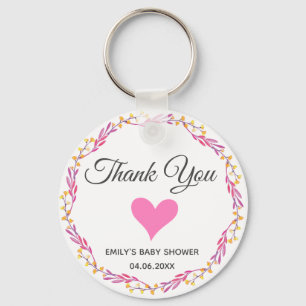 Roze en gouden flora Hartelijk dank, Baby shower Sleutelhanger