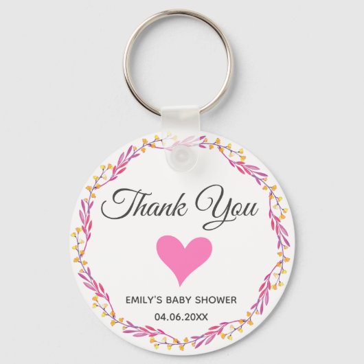Roze en gouden flora Hartelijk dank, Baby shower Sleutelhanger (Voorkant)