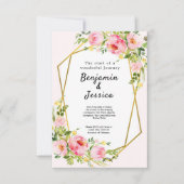 Roze en gouden Floral Geometric Wedding Invitation Kaart (Voorkant)