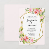 Roze en gouden Floral Geometric Wedding Invitation Kaart (Voorkant / Achterkant)