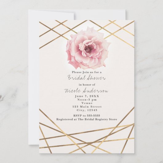 Roze en gouden Floral Glam Bridal Shower Kaart (Voorkant)