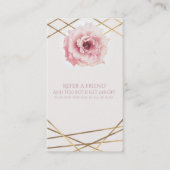 Roze en gouden Floral Glam Elegant Refer an Friend Aanbevelingskaartje (Voorkant)