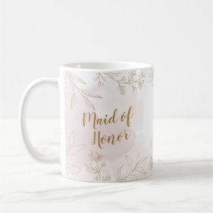 Roze en gouden Floral Maid of Honor Mok