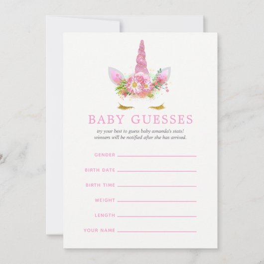 Roze en gouden Floral Unicorn Girl Baby Guesses (Voorkant)