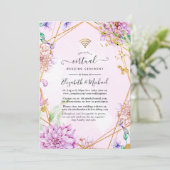 Roze en gouden Florale geometrische virtuele bruil Kaart (Staand voorkant)