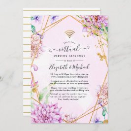 Roze en gouden Florale geometrische virtuele bruil Kaart