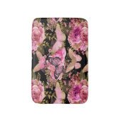 Roze en Gouden Folie Bloemen Vlinderpatroon Badmat (Voorkant Verticaal)