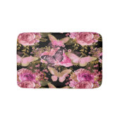 Roze en Gouden Folie Bloemen Vlinderpatroon Badmat (Voorkant)