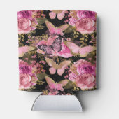 Roze en Gouden Folie Bloemen Vlinderpatroon Blikjeskoeler (Achterkant)