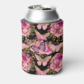 Roze en Gouden Folie Bloemen Vlinderpatroon Blikjeskoeler (Blikje Achterkant)