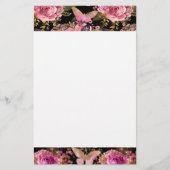 Roze en Gouden Folie Bloemen Vlinderpatroon Briefpapier (Voorkant)