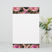 Roze en Gouden Folie Bloemen Vlinderpatroon Briefpapier (Staand voorkant)