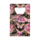Roze en Gouden Folie Bloemen Vlinderpatroon Creditkaart Flessenopener (Achterkant)