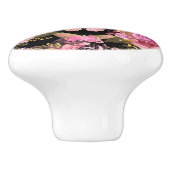 Roze en Gouden Folie Bloemen Vlinderpatroon Keramische Knop (Zijkant)